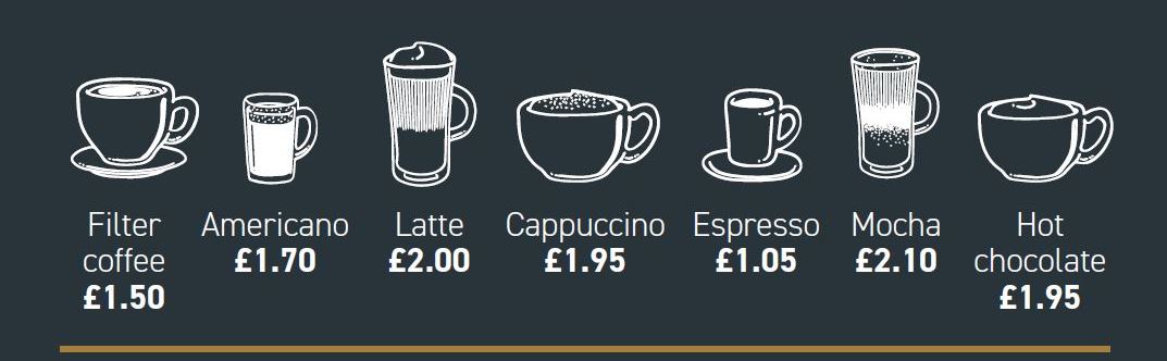 Coffee list and prices below in text
